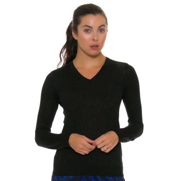 Greg Norman Collection Sweaters - Greg Normal Long Sleeve V-Neck Essential Black Metallic Lurex Sweater Small NWT